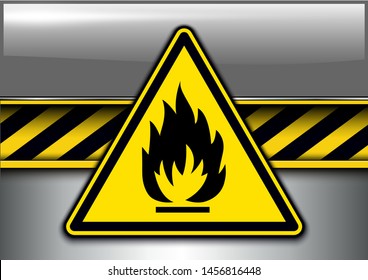 Warning, danger background with highly flammable danger sign, vector illustration.