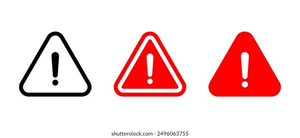 Warning, danger caution sign icon set in generic style. Exclamation mark symbol on triangle