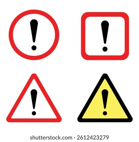 Warning, danger and caution sign icon set. Exclamation mark sign set. Vector illustration