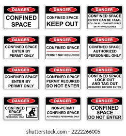 Warning danger confinden space sign set. Vector isolated on white background