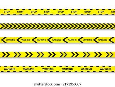 Warning and danger crossed tapes isolated. Police and crime lines. Caution tape. Seamless barrier tape. Vector illustration