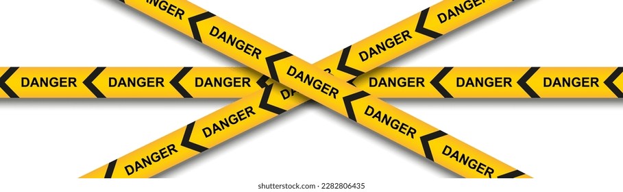 Aviso y peligro cruzó las cintas aisladas. Líneas policiales y delictivas. Cinta de precaución. Cinta de barrera sin problemas. Ilustración del vector