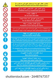 Warning of the danger of electricity. Wo-Med Electrician displays 3
