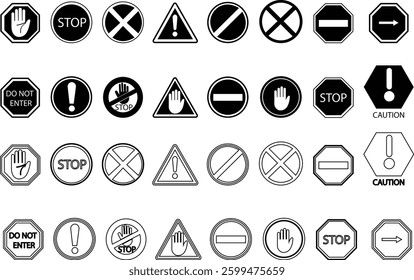 Warning and Danger Icon set. Editable Stroke. Pixel Perfect. For Mobile and Web. Contains such icons as Warning sign Danger Alert Accident Caution Stop do not enter. isolated on transparent background