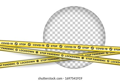 Warning Danger quarantine tape fencing. Black and yellow quarantine stripes. Set of yellow lines with different inscriptions about the danger of coronavirus. Stop Pandemic covid-19 orange vector