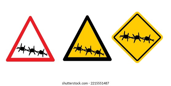 Warning Or Danger Of Sign Barbed Wire. Wired Or Wires Signboard. For Freedom Or Repression. Barbed Icon Fence Idea. Stop, Security Purposes. Prison Building. No Ban Zone. Look After Logo