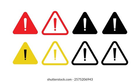 Warning or Danger Sign Icon Set. Triangle Caution Vector Design. stock illustration