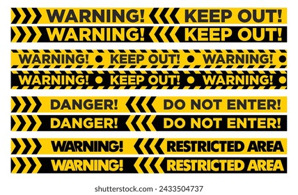 Warning and danger signal fencing tape. Police crime lines сaution tape. Seamless barrier tape. Vector on transparent background