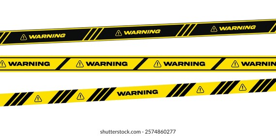 Warning danger signs post or banner with yellow and black colour for police, accident, under construction, website. Vector danger sign. Warning tape set with black and yellow ribbons.