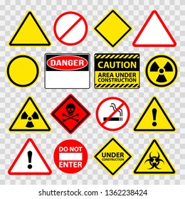 Warning danger under construction sings icons detailed vector set