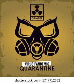 warning danger virus banner with mask and atomic symbol vector illustration design