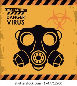warning danger virus poster with mask and biohazar symbol vector illustration design