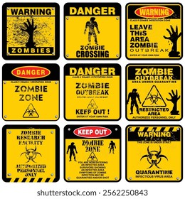 Warning, Danger, zombie zone, sign vector
