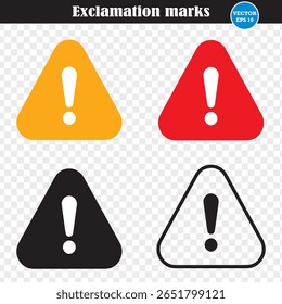 Conjunto de iconos de atención peligrosa. Signos de exclamación. Precaución, alarma, señales de peligro. Señal de precaución de atención. Eps 10