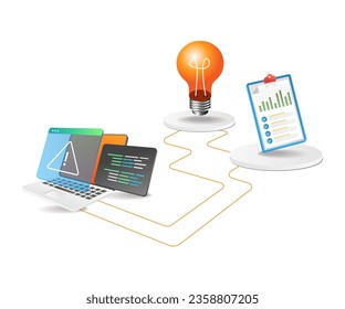 Warning data analysis idea flat isometric illustration