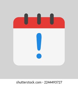 Warning date icon in flat style, use for website mobile app presentation