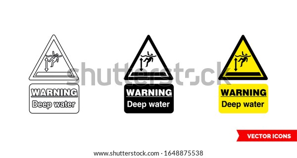 Warning deep water\
hazard sign icon of 3 types: color, black and white, outline.\
Isolated vector sign\
symbol.