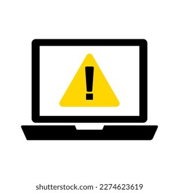 Warning displayed laptop icon. PC in error. Vector.