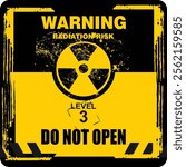 Warning, Do not open, radioactive level 3, sign vector