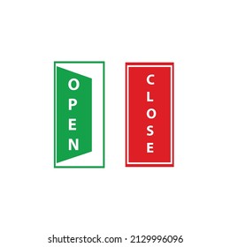 advertencia para la puerta. diseño abierto y cerrado de etiquetas.
