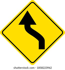 Warning for a double curve yellow sign on white background illustration
