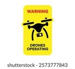 Warning. Drones Operating Sign, High-Quality Vector Image for Safety and Awareness, Clear and Recognizable Symbol