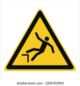 Warning; Drop (fall)
To warn of a drop
Human figure falling backwards from the edge of a surface