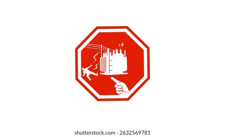 advertencia, transformador de subestación eléctrica, silueta aislada roja