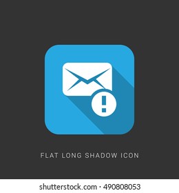 Warning Email Flat blue long shadow Icon / Logo Design