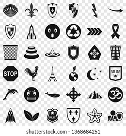 Warning emblem icons set. Simple style of 36 warning emblem vector icons for web for any design