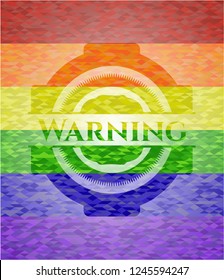 Warning emblem on mosaic background with the colors of the LGBT flag
