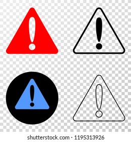 Warning EPS vector icon with contour, black and colored versions. Illustration style is flat iconic symbol on chess transparent background.