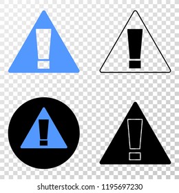 Warning EPS vector pictograph with contour, black and colored versions. Illustration style is flat iconic symbol on chess transparent background.
