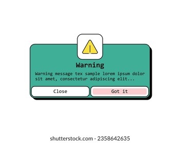 Warning and error alert, notification, dialog messages app interface elements, failure and os problem information in retro 90s style on white background flat vector illustration.