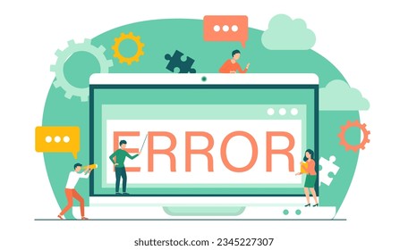 Warning error, businessmen looking at an internet failure screen on computer, page unavailable. Caution sign on laptop. Concept of technical support, website maintenance services, security message