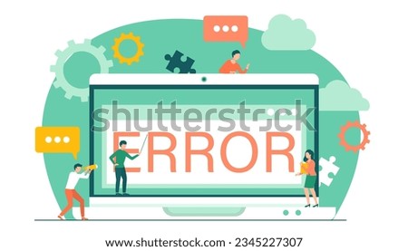 Warning error, businessmen looking at an internet failure screen on computer, page unavailable. Caution sign on laptop. Concept of technical support, website maintenance services, security message