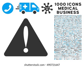 Warning Error icon with 1000 medical commercial gray and blue vector design elements. Design style is flat bicolor symbols, white background.