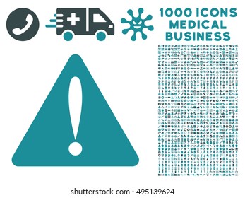 Warning Error Icon With 1000 Medical Commerce Soft Blue Vector Pictograms. Clipart Style Is Flat Bicolor Symbols, White Background.