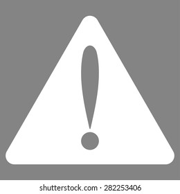 Warning error icon from Basic Plain Icon Set. Style: flat vector image, white color, rounded angles, gray background.