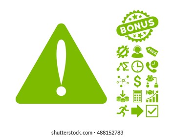 Warning Error icon with bonus symbols. Vector illustration style is flat iconic symbols, eco green color, white background.