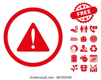 Warning Error icon with free bonus clip art. Vector illustration style is flat iconic symbols, red color, white background.