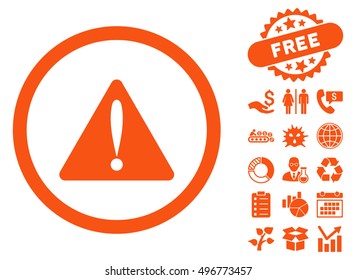 Warning Error icon with free bonus pictogram. Vector illustration style is flat iconic symbols, orange color, white background.
