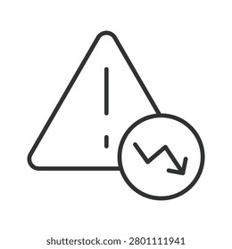 Warning error icon in line design. Risk, danger, decline, crisis, problem, alert, caution on white background vector. Business decline editable stroke icon.