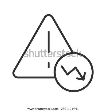 Warning error icon in line design. Risk, danger, decline, crisis, problem, alert, caution on white background vector. Business decline editable stroke icon.