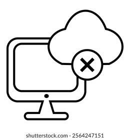 Warning error on cloud computing system, displayed in monitor icon vector design symbol illustration, for data storage.