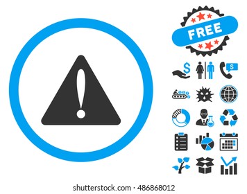 Warning Error pictograph with bonus icon set. Vector illustration style is flat iconic bicolor symbols, blue and gray colors, white background.