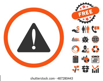 Warning Error pictograph with free bonus images. Vector illustration style is flat iconic bicolor symbols, orange and gray colors, white background.