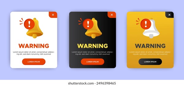 Warning of error pop up banner with flat design isolated on the background. Professional web design, full set of elements. User-friendly design materials. vector