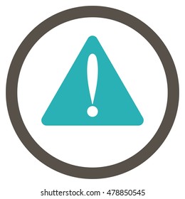 Warning Error vector bicolor rounded icon. Image style is a flat icon symbol inside a circle, grey and cyan colors, white background.