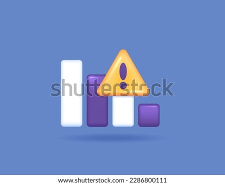 Warning of errors in data. notification of data loss. decrease in sales, revenue, and profits. business risks and problems. exclamation mark and descending graph. symbols or icons. 3D concept design